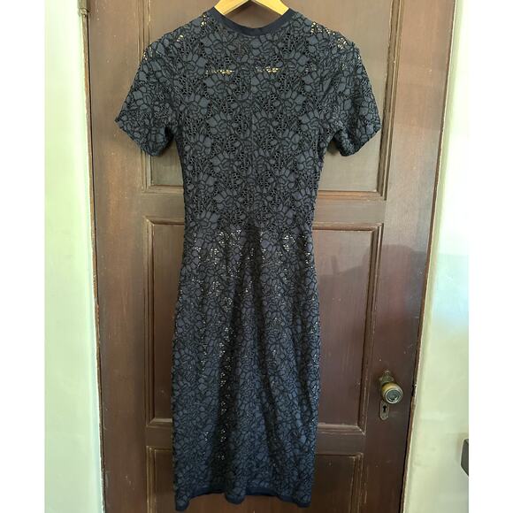 RAQUEL ALLEGRA | Navy Blue Lace Stretch Midi Pencil cocktail Dress | Size Small - Picture 2 of 8